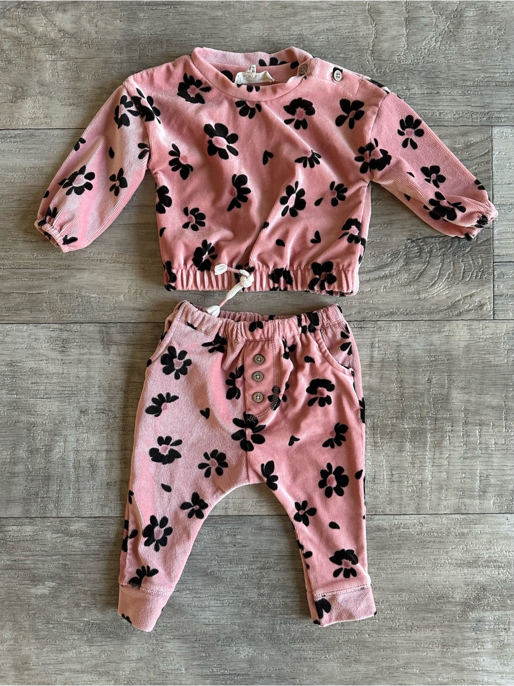Jessica Simpson Baby Girl 2pc Floral Velour Set 6/9M Pink